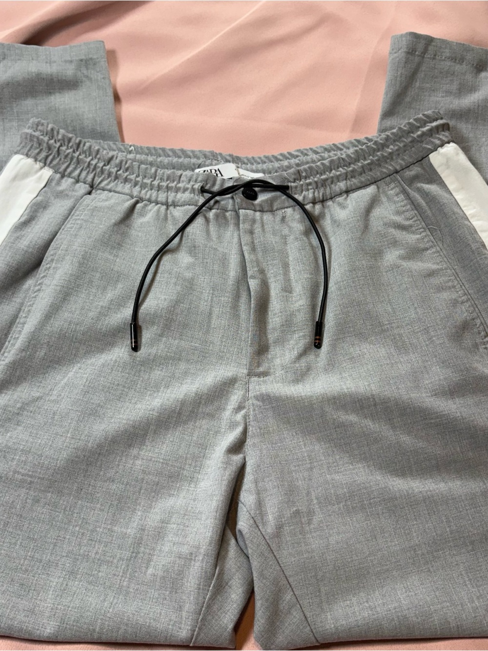 Zara Light Gray Drawstring Dress Pants